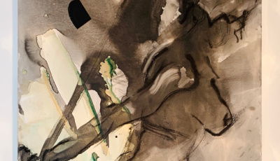 Abstract earth-toned painting with flowing black lines and subtle green accents, associated with Yazdani Aesthetics and the Your Face As A Masterpiece theme
